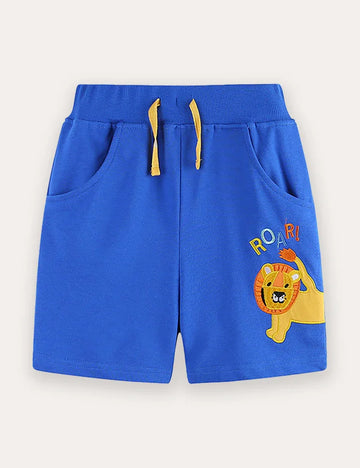 Cartoon Lion Embroidered Shorts